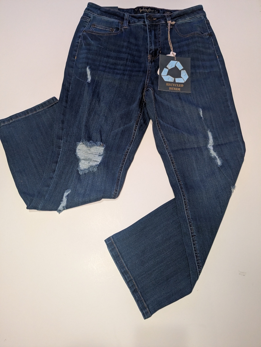Indigo Rein Dark Wash Distressed Straight Leg Jeans 7 27/27